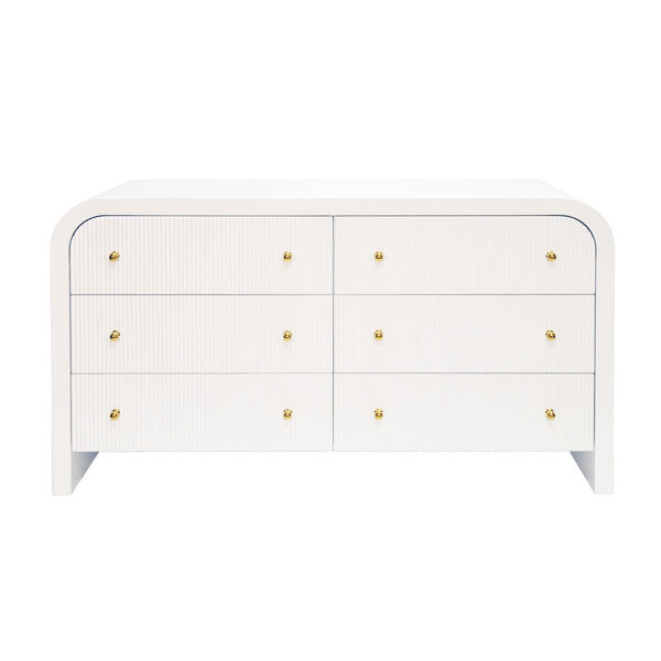 Glossy White Lacquer and Polished Brass 62-Inch Chest, image 2